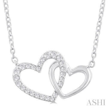 1/8 Ctw Interlocked Heart Round Cut Diamond Fashion Pendant With Chain in 10K White Gold